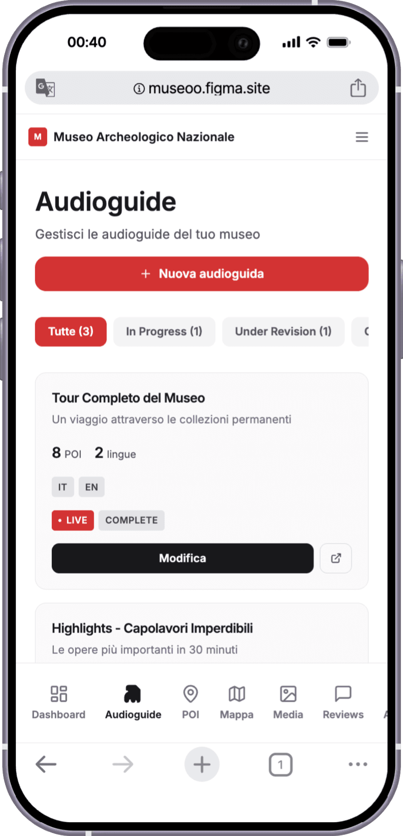 Museoo CMS — audioguide management dashboard